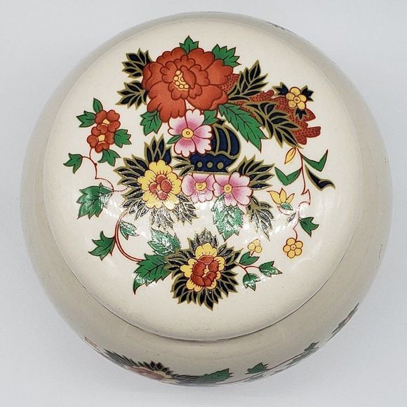 Sadler England Vintage Hand Painted Ceramic Indian Peony Lidded Ginger Jar - Picture 9 of 15